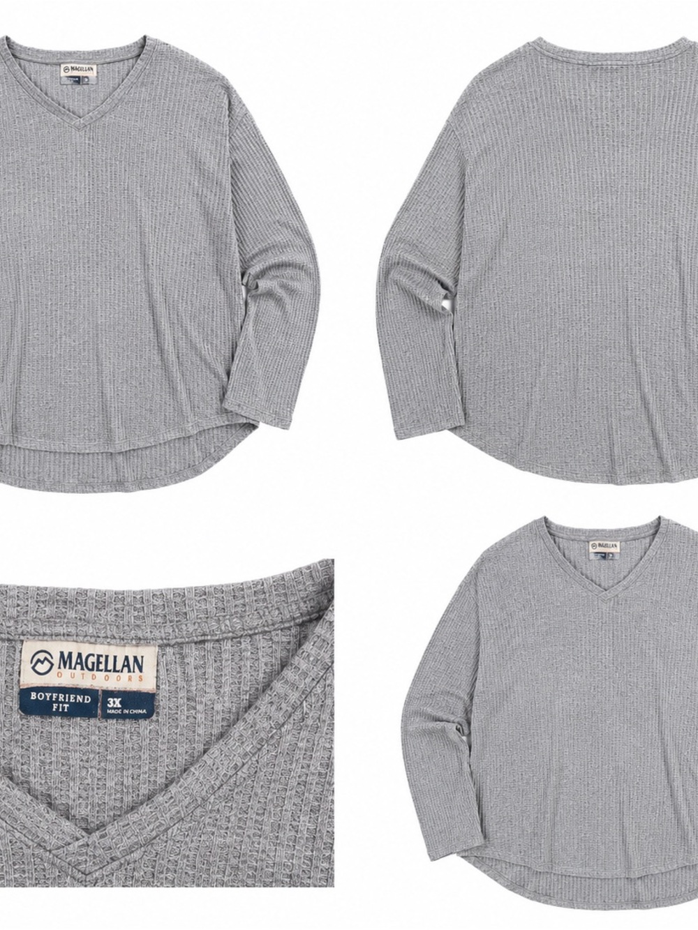 Magellan Outdoors Women's Light Gray Waffle V-Neck Pullover